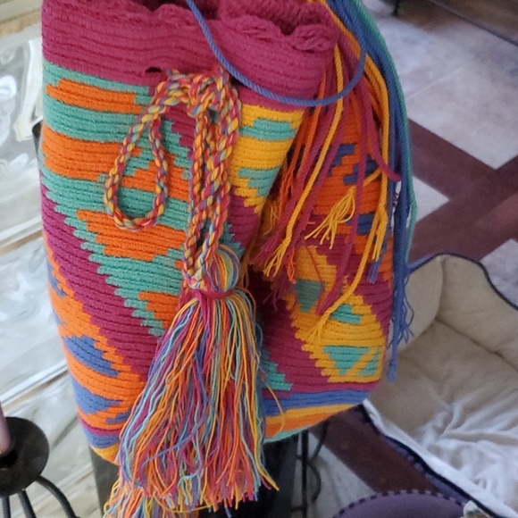 Colorful One of a Kind Draw String and tassel bag - Picture 4 of 6
